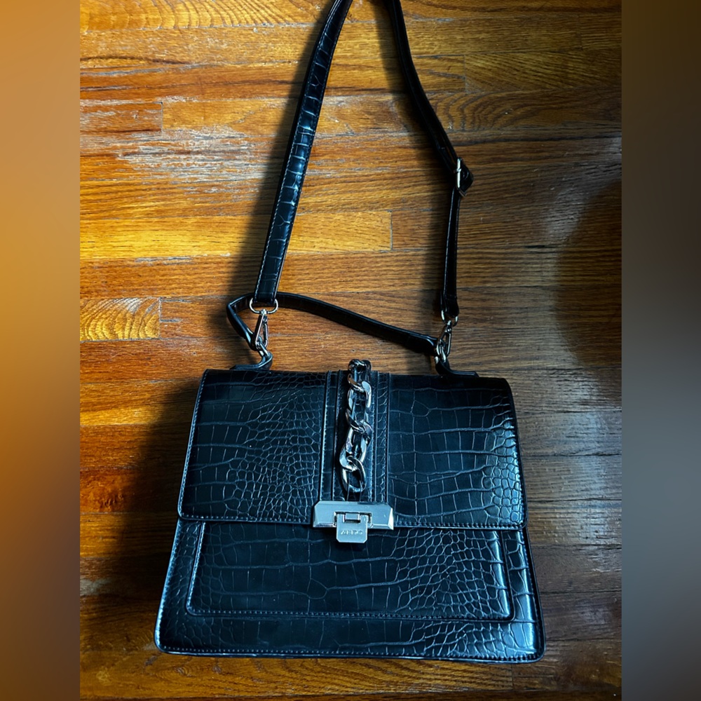 Aldo Black Croc-Embossed Crossbody Bag
